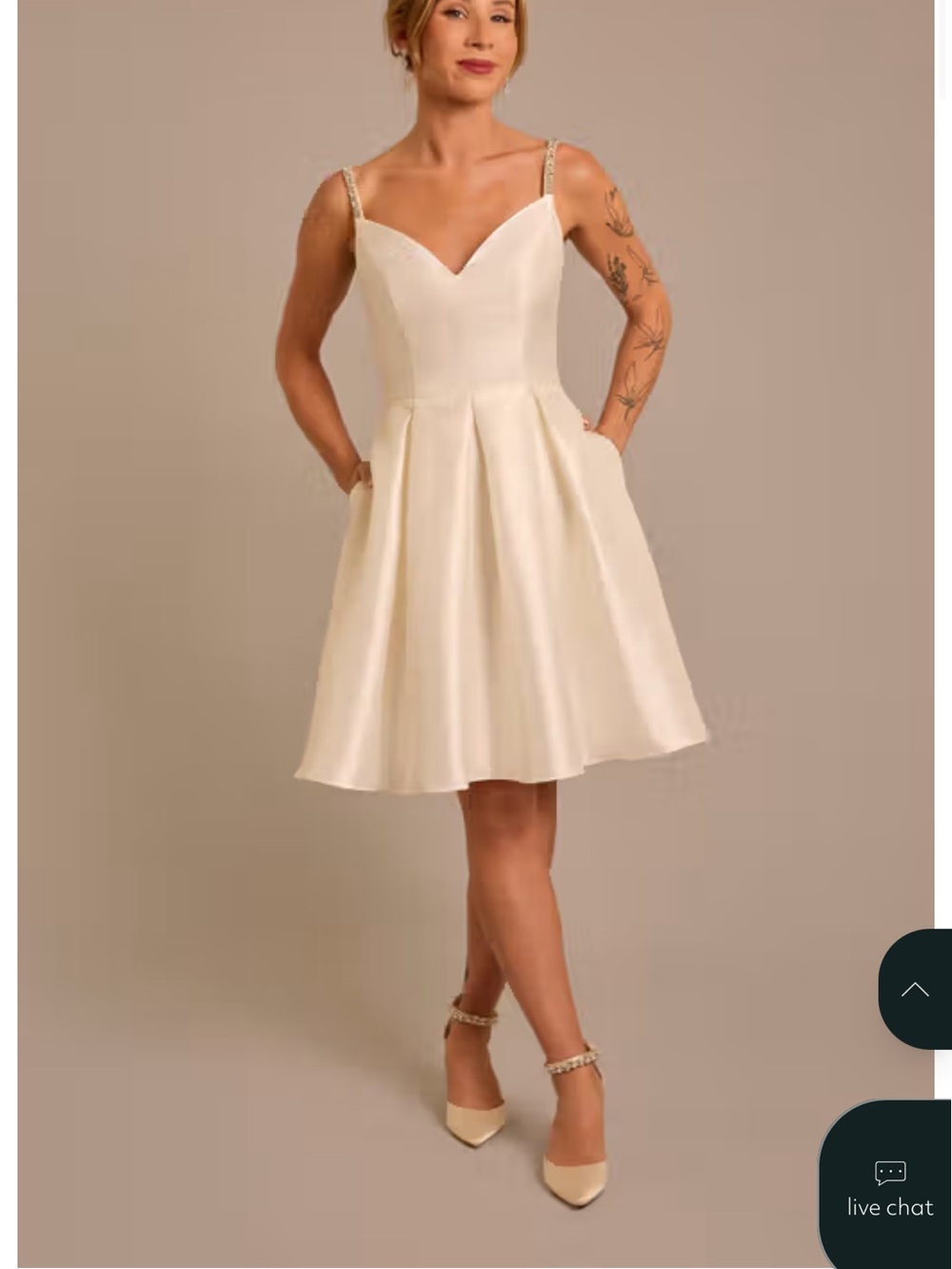Elegant Ivory Fit-and-Flare Dress with Beaded Straps